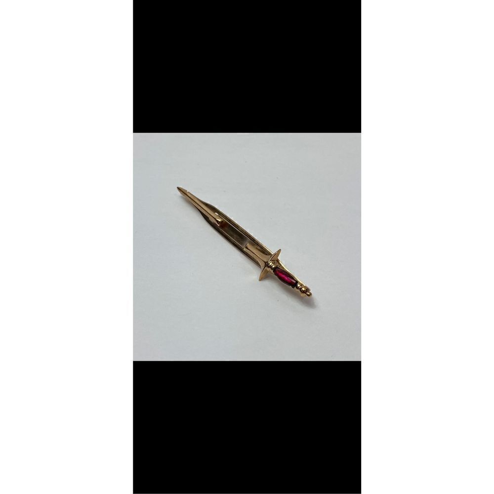 RARE vintage SWORD tie clip / bar RUBY handle hidden clasp